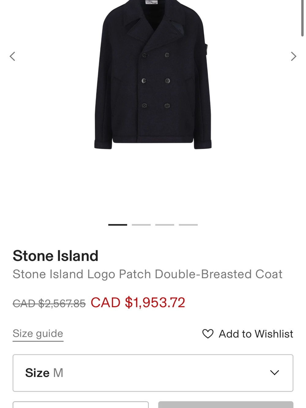 Stone Island Double-Breasted Peacoat in Navy Blue